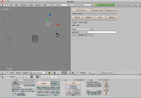 Yafaray render option on the right side of a split screen in Blender.