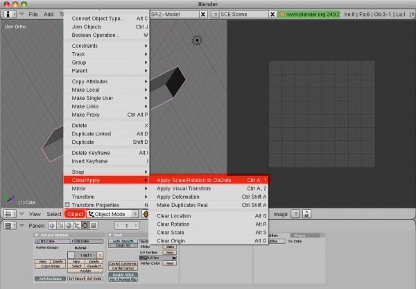 Screenshot of Apply Object Data command in Blender 3D
