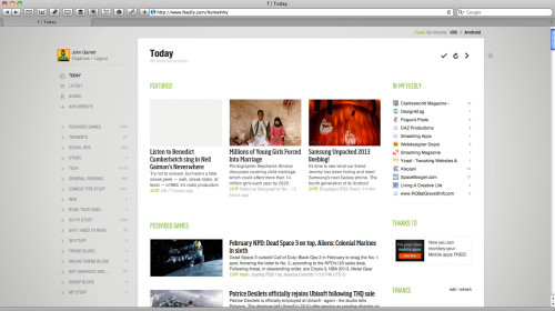 The Feedly Homepage for your feeds