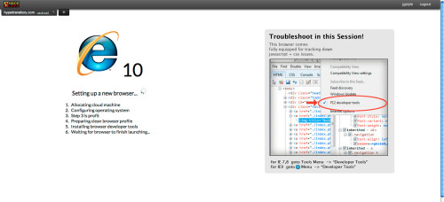 The Saucelabs setup screen as I'm loading my site into IE10 for testing