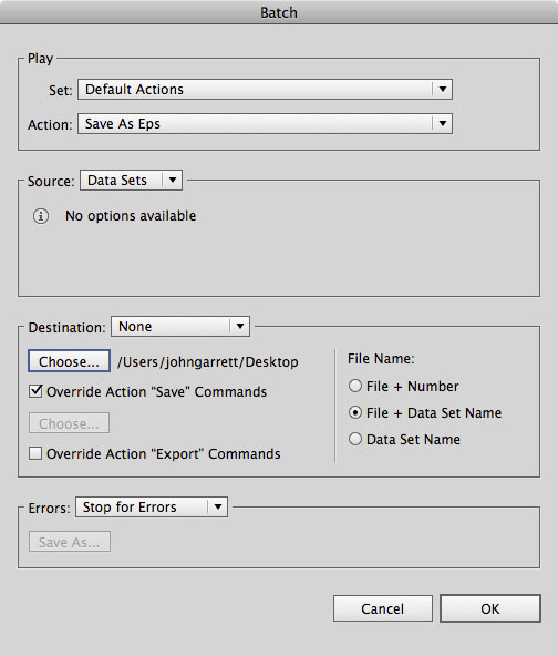 Adobe Illustrator variable Data batch action