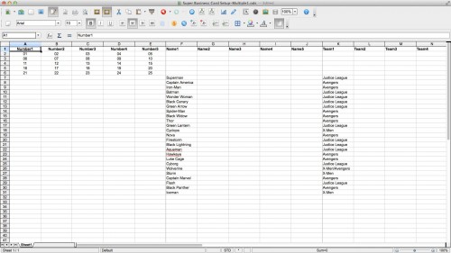 The number data now correctly reformatted into 5 columns and 5 rows